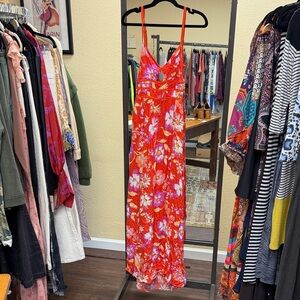 Free People Red Floral Maxi Dress with Pink Accents